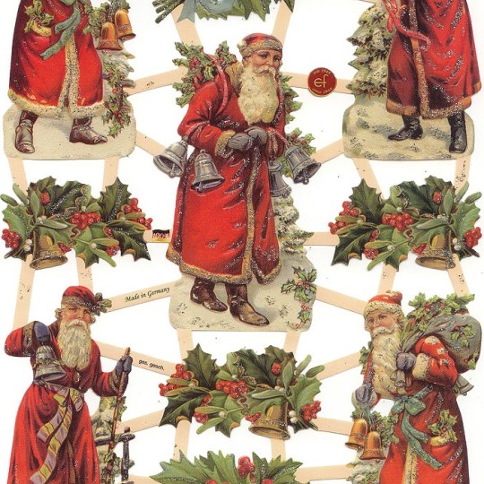 Santa & Holly Berry Scraps with Glitter ~ Germany